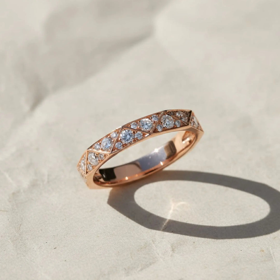 Lab Grown Diamond Ring in 9K & 14K Rose Gold | Pave Set Wedding Band for Women, Dainty Stackable, Certified Authentic Diamond Jewelry Jwalin Jewels