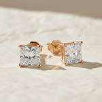 Load image into Gallery viewer, 14K Gold Lab Diamond Princess-Cut Stud Earrings, Classy Square Diamond Studs, With Secure Screw back