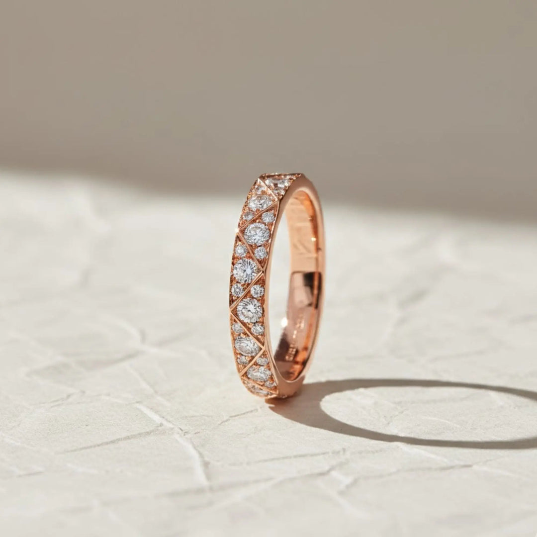Lab Grown Diamond Ring in 9K & 14K Rose Gold | Pave Set Wedding Band for Women, Dainty Stackable, Certified Authentic Diamond Jewelry Jwalin Jewels