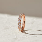 Lab Grown Diamond Ring in 9K & 14K Rose Gold | Pave Set Wedding Band for Women, Dainty Stackable, Certified Authentic Diamond Jewelry