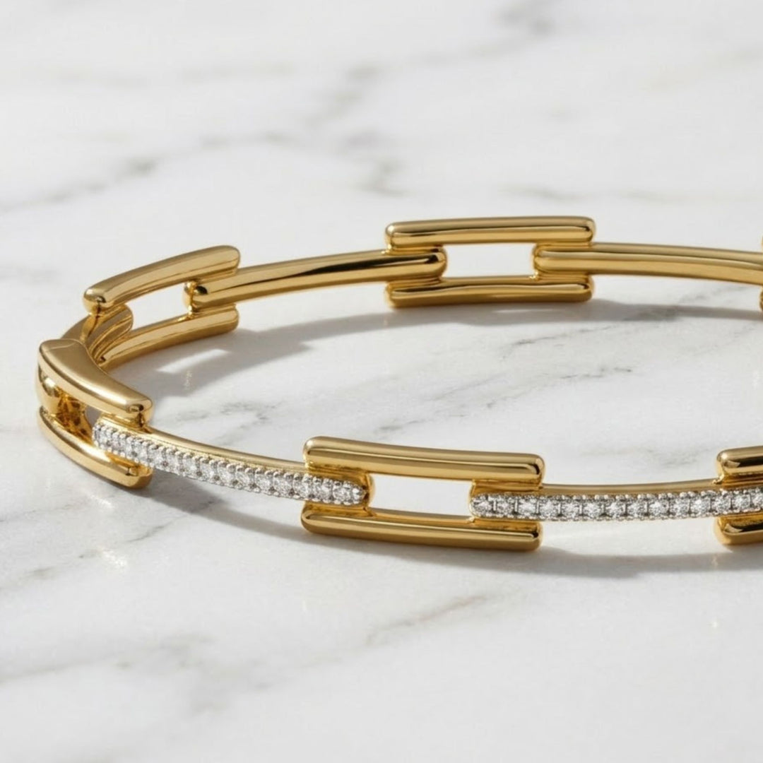 Diamond Gold Bangle Bracelet, 14K White, Yellow, Rose Gold, Pave Set, 0.27cts Lab Grown Diamonds, Modern Geometric Jewelry for Women, Gift