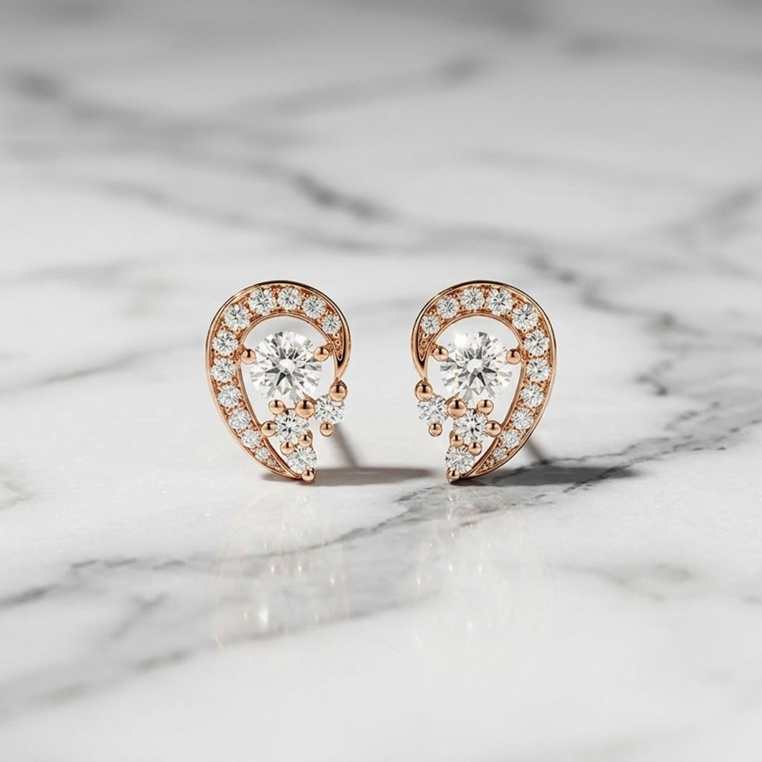18K Solid Gold & Natural Round Cut Diamonds Hina Mini Meander Earrings