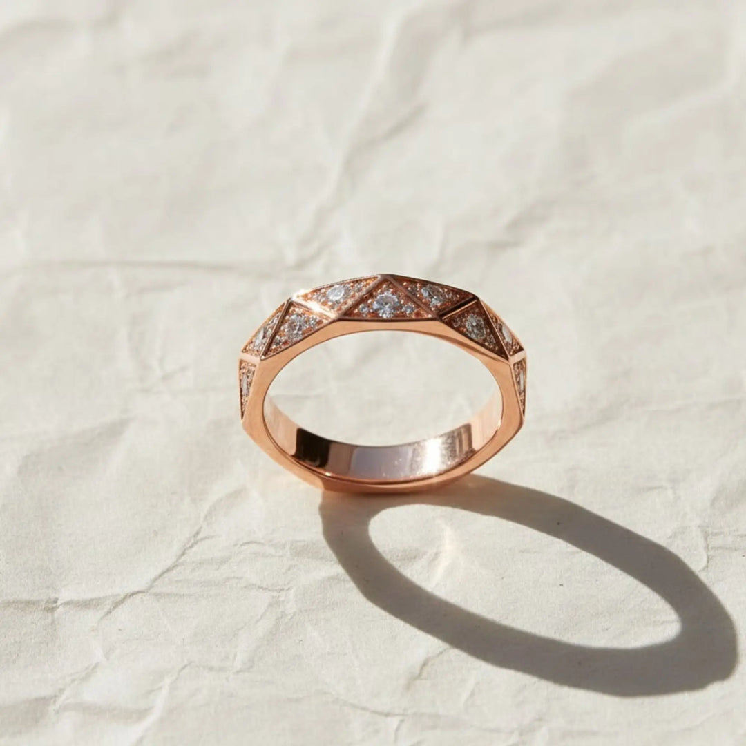 Lab Grown Diamond Ring in 9K & 14K Rose Gold | Pave Set Wedding Band for Women, Dainty Stackable, Certified Authentic Diamond Jewelry Jwalin Jewels