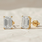 Load image into Gallery viewer, Emerald Cut Lab Grown Diamond Stud Earrings, Everyday Wear Minimalist Stud Earrings, Prong Set Solitaire Earrings, CVD Diamond Studs