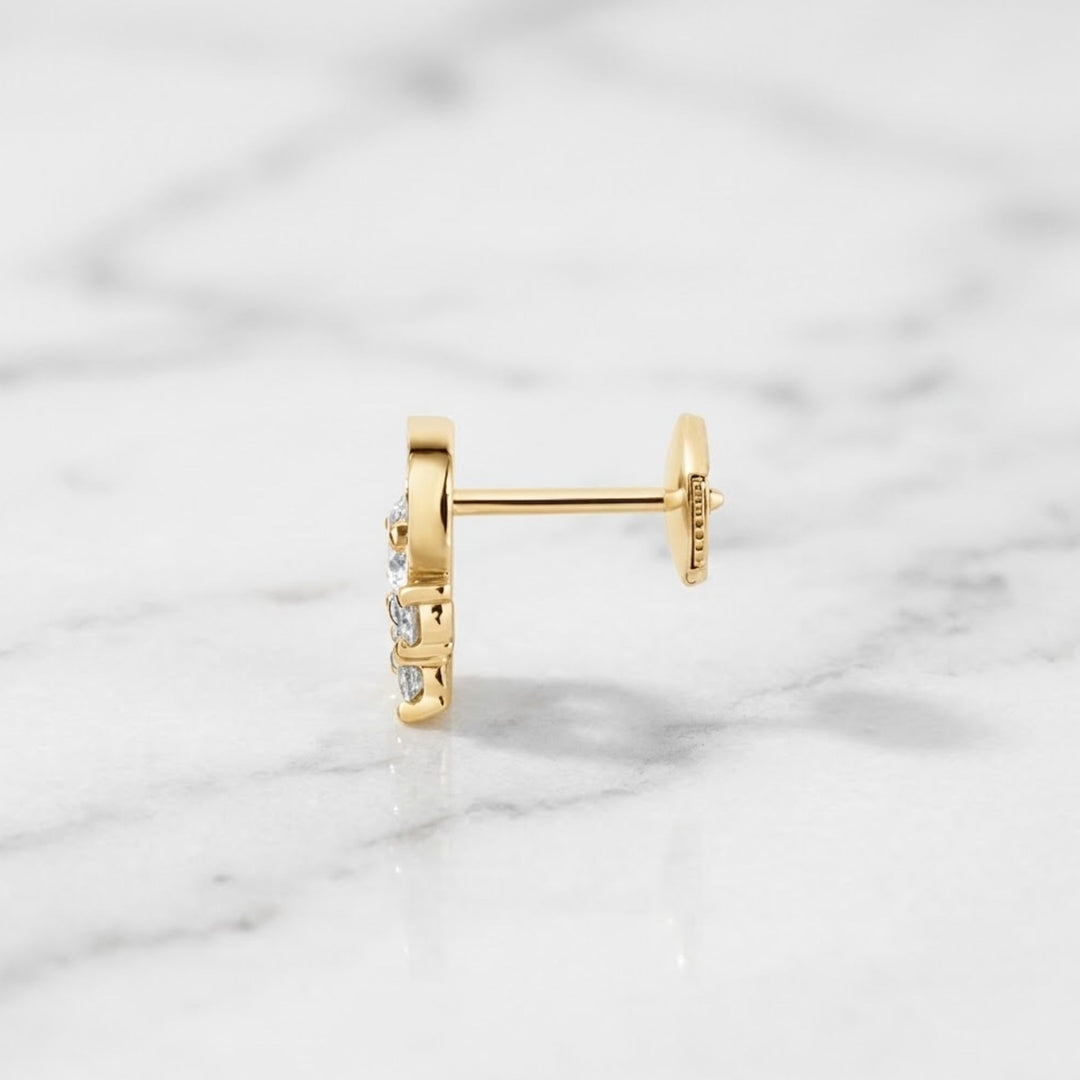 18K Solid Gold & Natural Round Cut Diamonds Hina Mini Meander Earrings