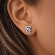 18K Solid Gold & Natural Round Cut Diamonds Hina Mini Meander Earrings