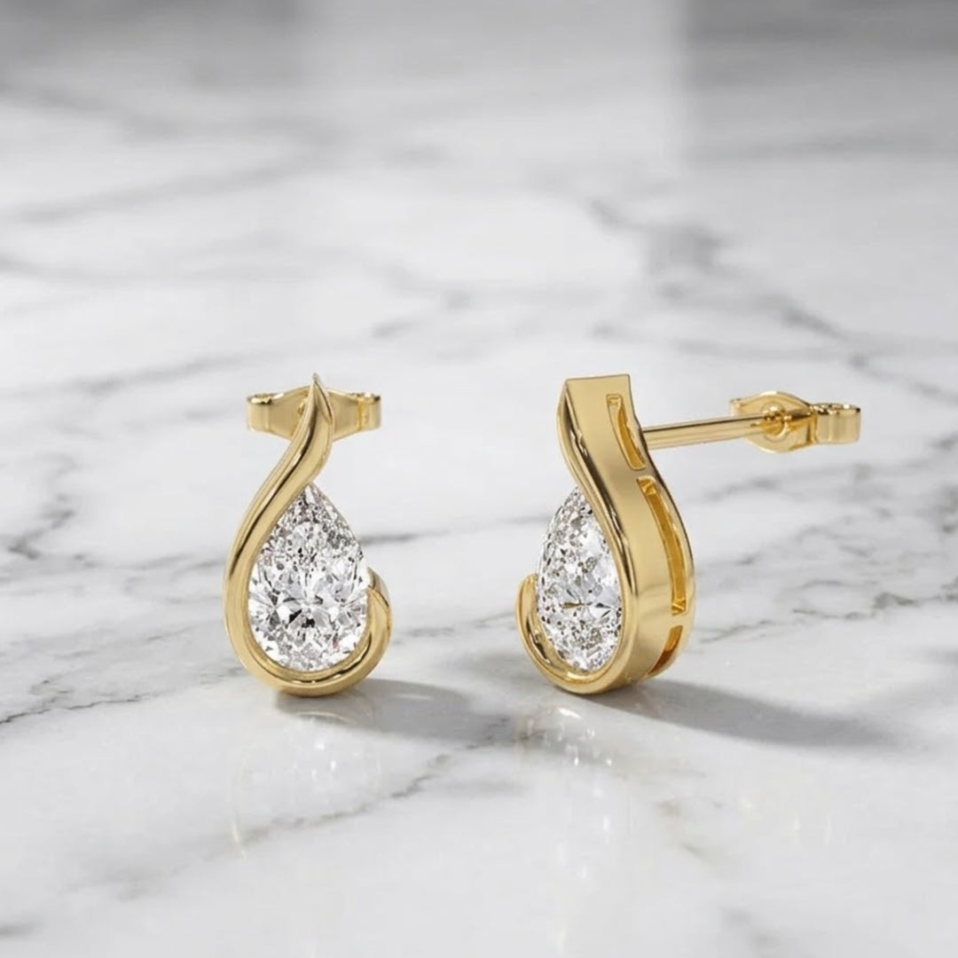 Pear-Shape Lab Grown Unique Diamond Earrings, 14K Gold 1.50 ctw Minimalist Tear Drop Studs, Elegant Fashion Stud Earrings, Birthday Gift