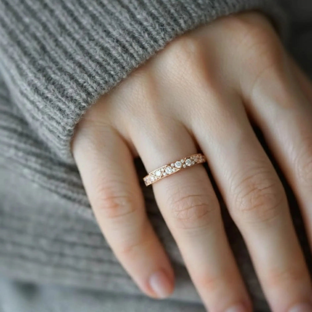 Lab Grown Diamond Ring in 9K & 14K Rose Gold | Pave Set Wedding Band for Women, Dainty Stackable, Certified Authentic Diamond Jewelry Jwalin Jewels