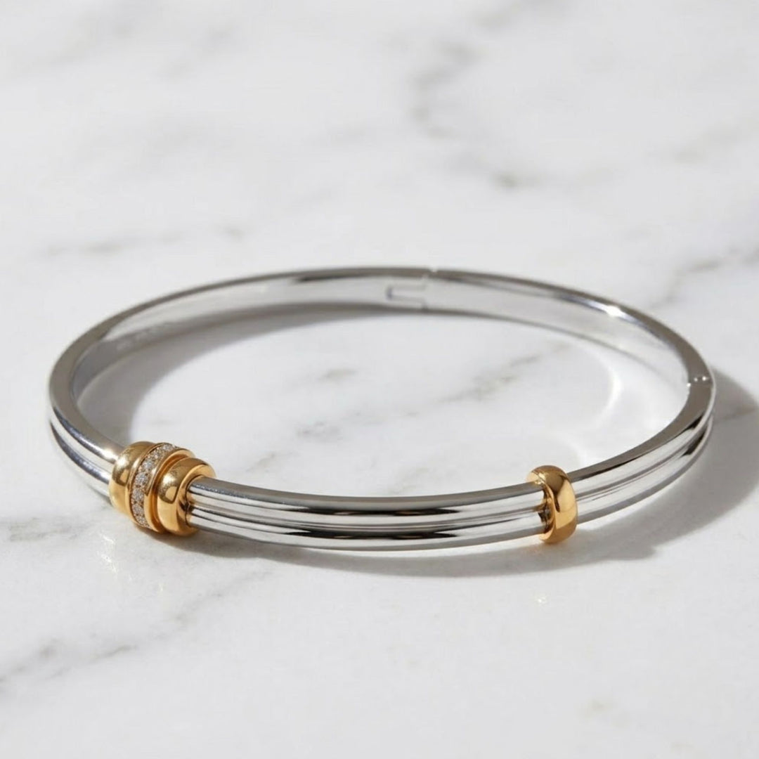 Bangle Bracelet, Statement Jewelry, Two Tone Diamond Bangle, Minimalist Bracelet, Vintage Jewelry, Stacking Bracelet, Bangles