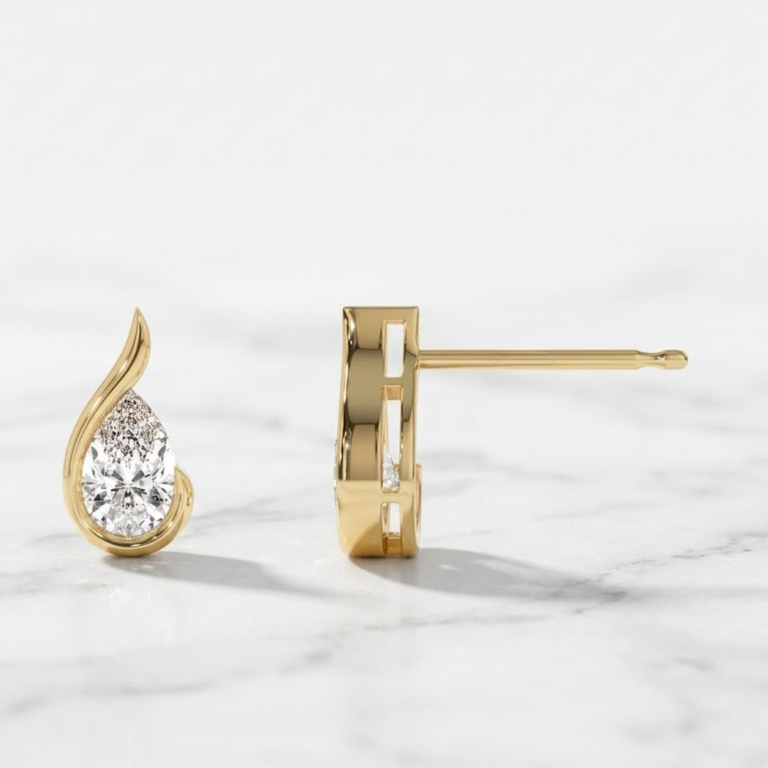 Pear-Shape Lab Grown Unique Diamond Earrings, 14K Gold 1.50 ctw Minimalist Tear Drop Studs, Elegant Fashion Stud Earrings, Birthday Gift