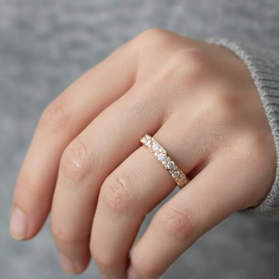 Lab Grown Diamond Ring in 9K & 14K Rose Gold | Pave Set Wedding Band for Women, Dainty Stackable, Certified Authentic Diamond Jewelry Jwalin Jewels