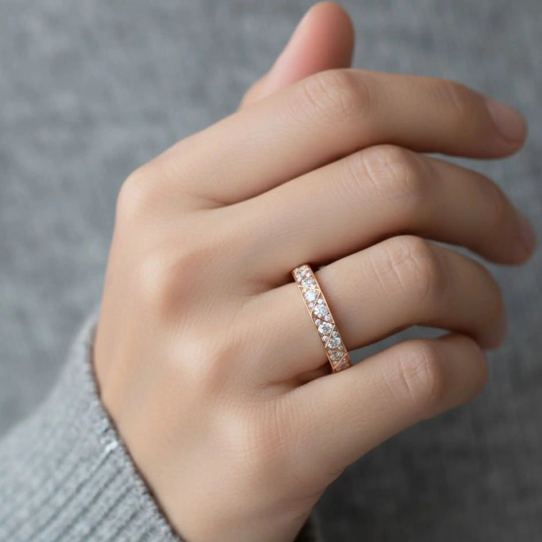 Lab Grown Diamond Ring in 9K & 14K Rose Gold | Pave Set Wedding Band for Women, Dainty Stackable, Certified Authentic Diamond Jewelry Jwalin Jewels
