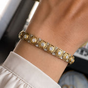14K Solid Gold Art Deco Honeycomb Natural Diamond Bracelet