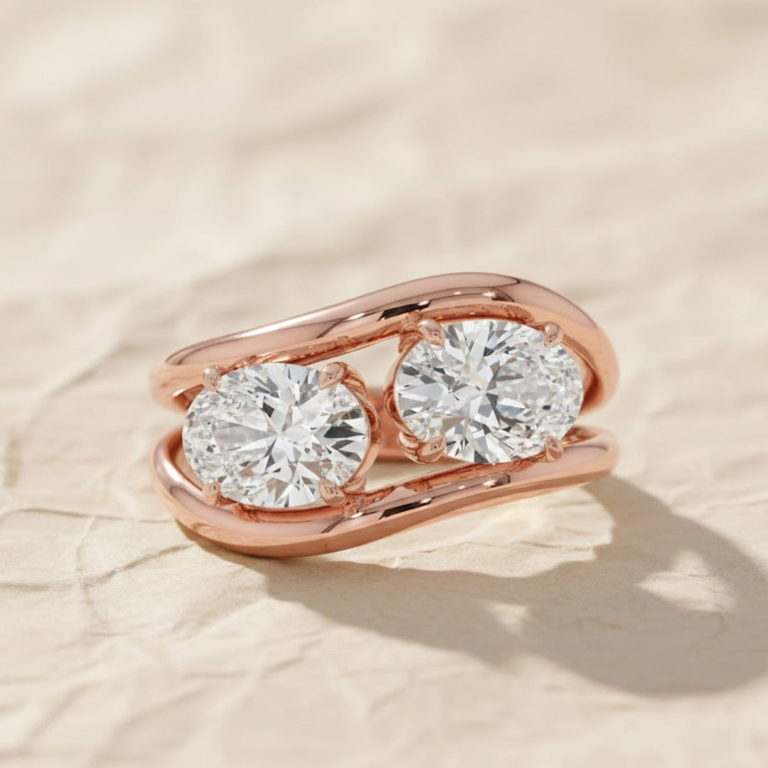 14k Gold Two Stone Lab Grown Diamond Ring Set