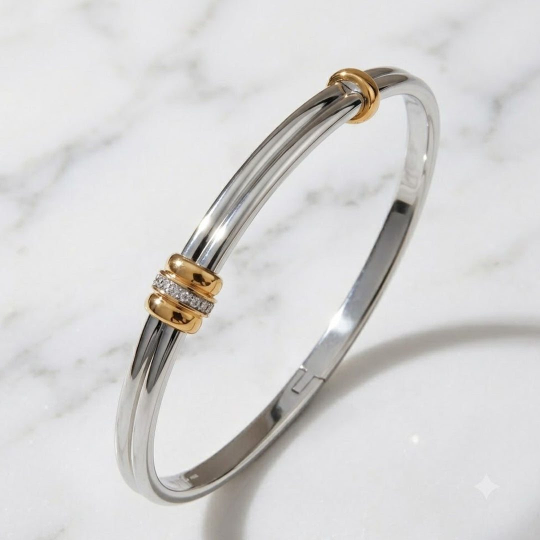 Bangle Bracelet, Statement Jewelry, Two Tone Diamond Bangle, Minimalist Bracelet, Vintage Jewelry, Stacking Bracelet, Bangles