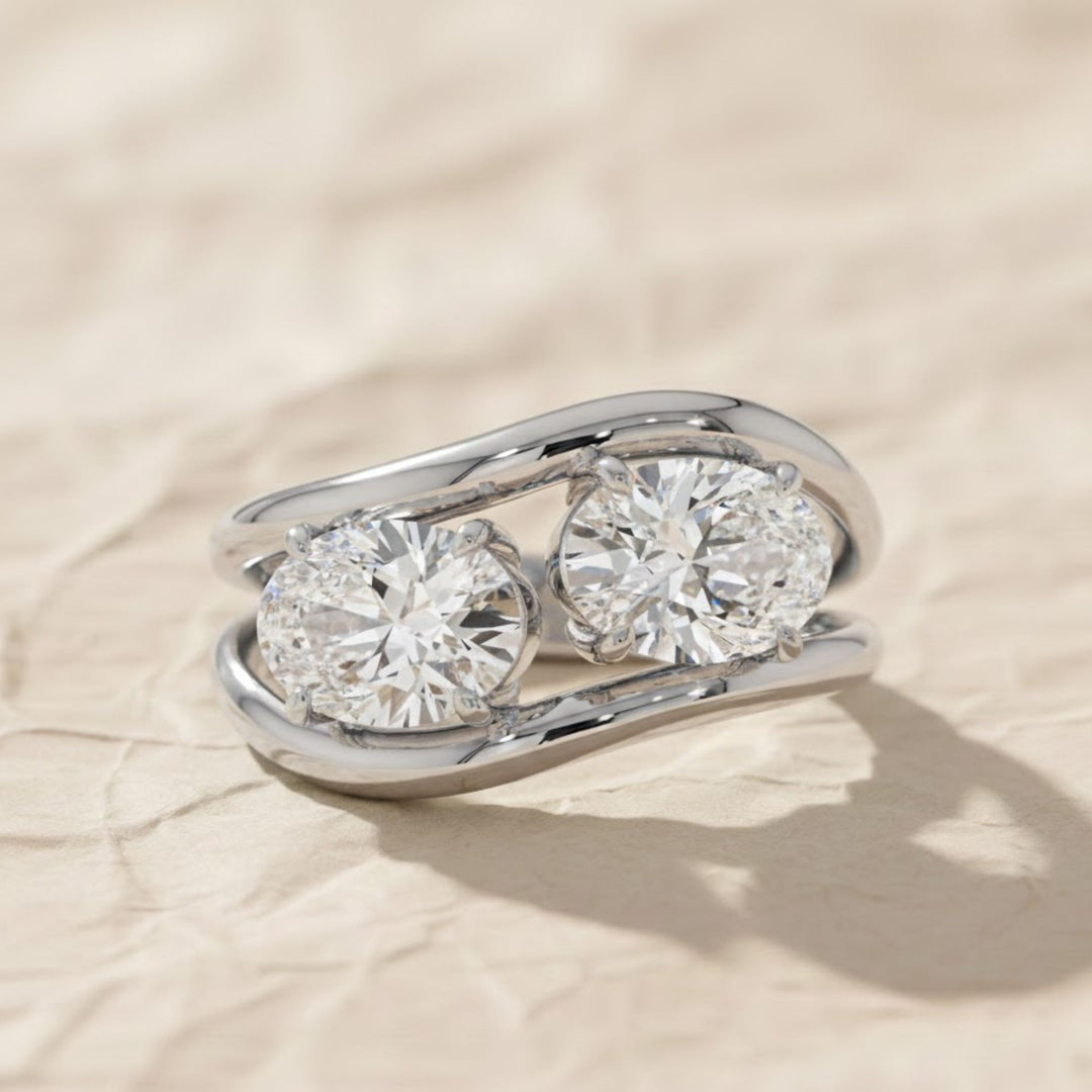 14k Gold Two Stone Lab Grown Diamond Ring Set