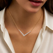 18K Solid Gold Natural Round Cut Diamond Aria V Necklace