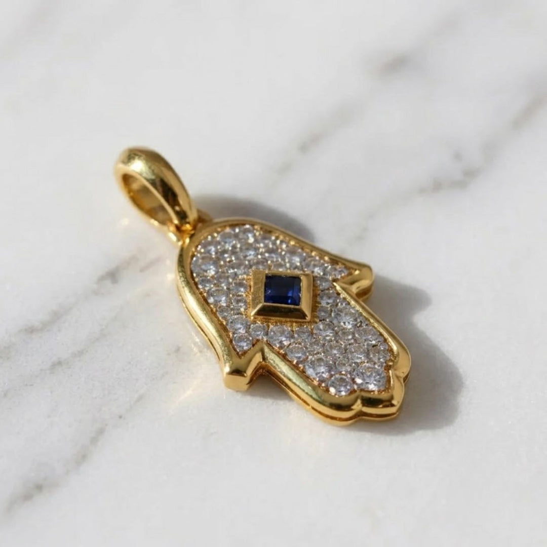 14K Gold Lab Grown Diamond Hamsa Pendant • Pave Hand Charm • Protective Amulet Necklace Charm