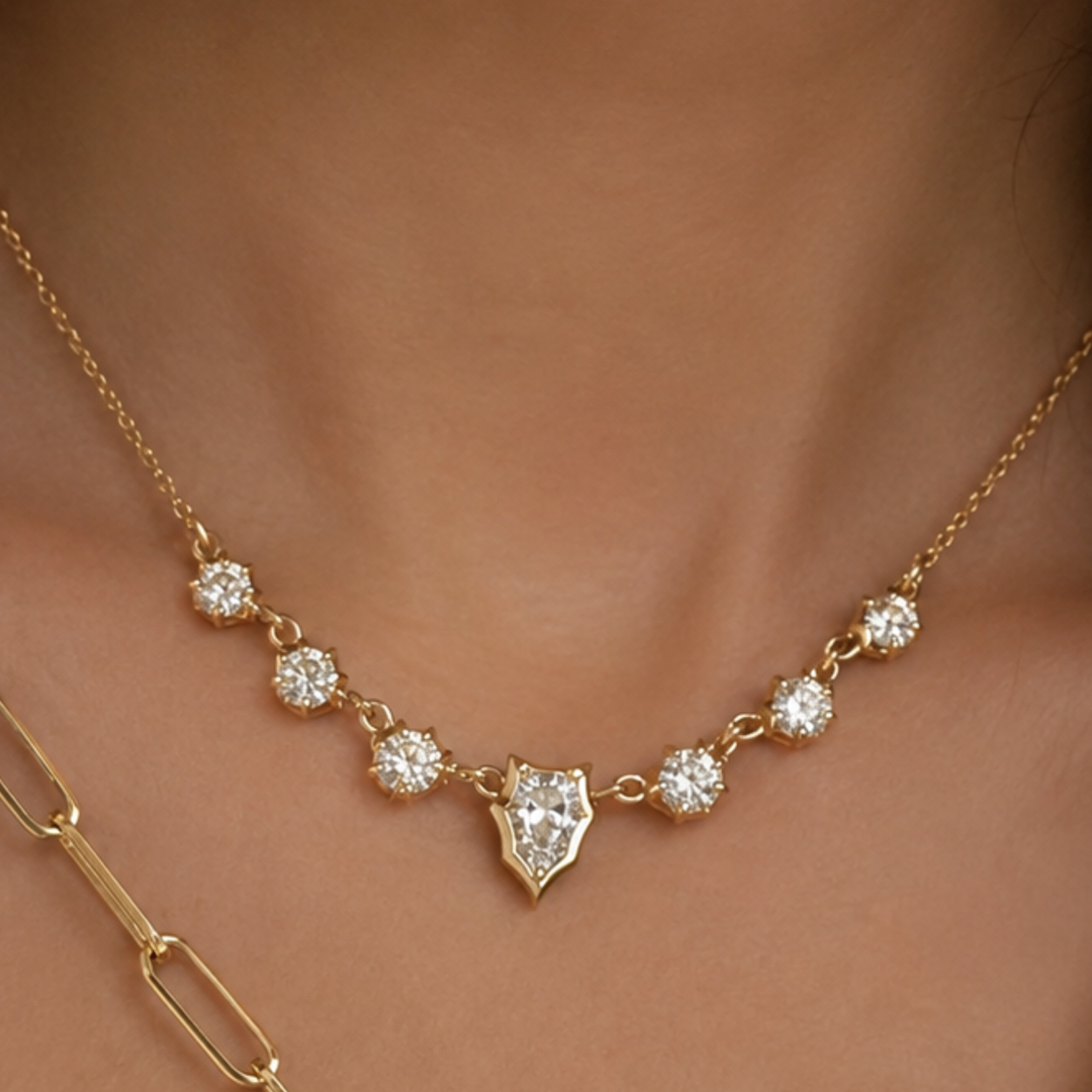 Sunburst Graduated Natural Diamond Necklace in 14K Solid Gold Natural Diamond Pendant, Pear Cut Diamond Necklace, Graduated Diamond Necklace