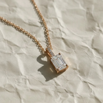 Load image into Gallery viewer, 14k Gold Emerald Cut Lab Grown Diamond Charm Pendant, 1.50 CTW Lab Grown Diamond Solitaire Necklace Prong Setting IGI Certified Diamond