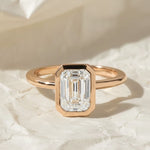 Load image into Gallery viewer, 2 Carat F Color VS1 Clarity IGI CERTIFIED Emerald Cut Lab Grown Diamond Bezel Set Solitaire Engagement Ring 14k Yellow Gold