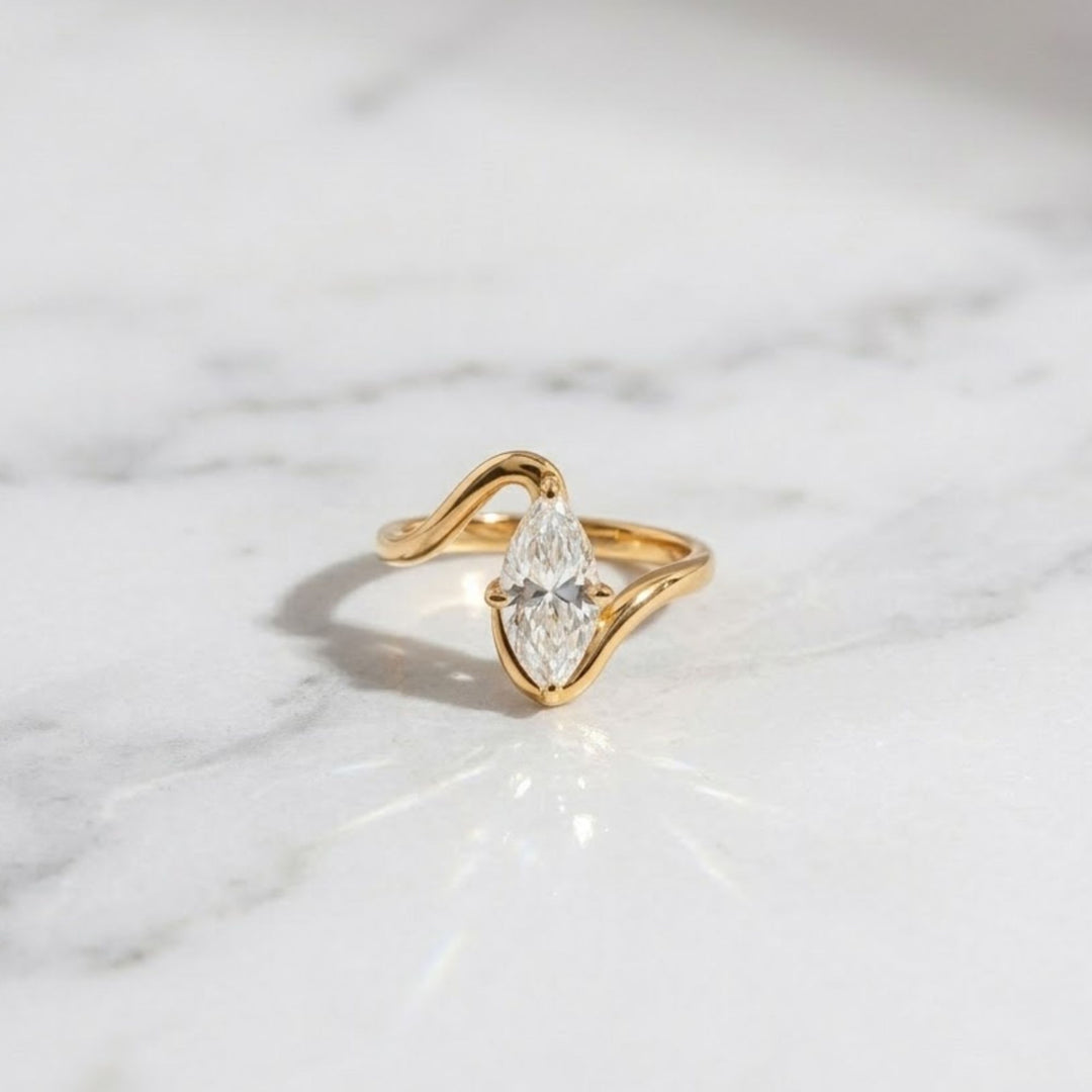 Marquise Ring by Jwalin Jewels, Wave Ring, Promise Ring, Engagement Ring, Diamond Ring, Bridal Jewelry, Statement Ring, Unique Ring