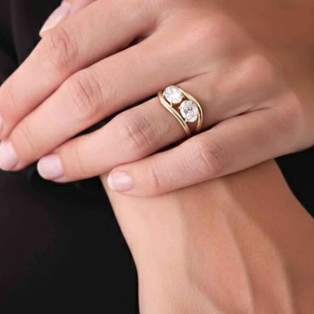 14k Gold Two Stone Lab Grown Diamond Ring Set