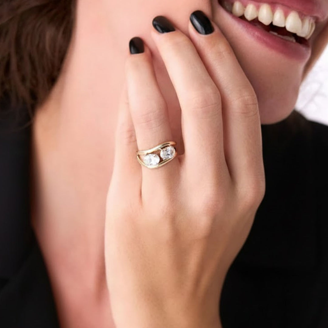 14k Gold Two Stone Lab Grown Diamond Ring Set