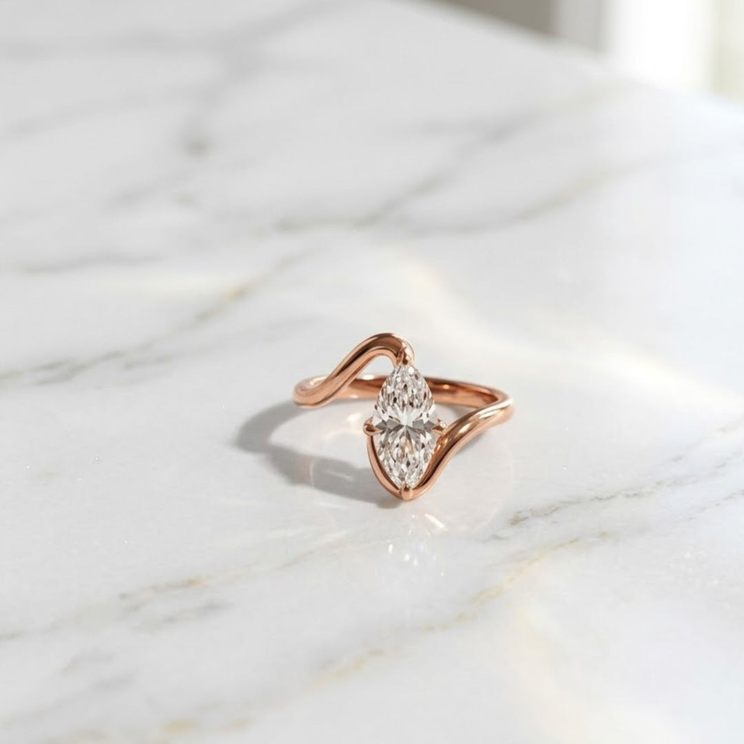 Marquise Ring by Jwalin Jewels, Wave Ring, Promise Ring, Engagement Ring, Diamond Ring, Bridal Jewelry, Statement Ring, Unique Ring