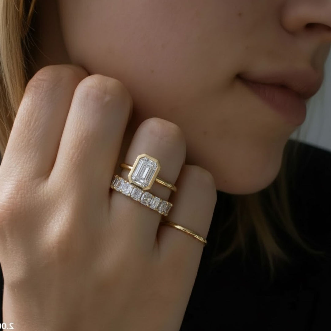 2 Carat F Color VS1 Clarity IGI CERTIFIED Emerald Cut Lab Grown Diamond Bezel Set Solitaire Engagement Ring 14k Yellow Gold