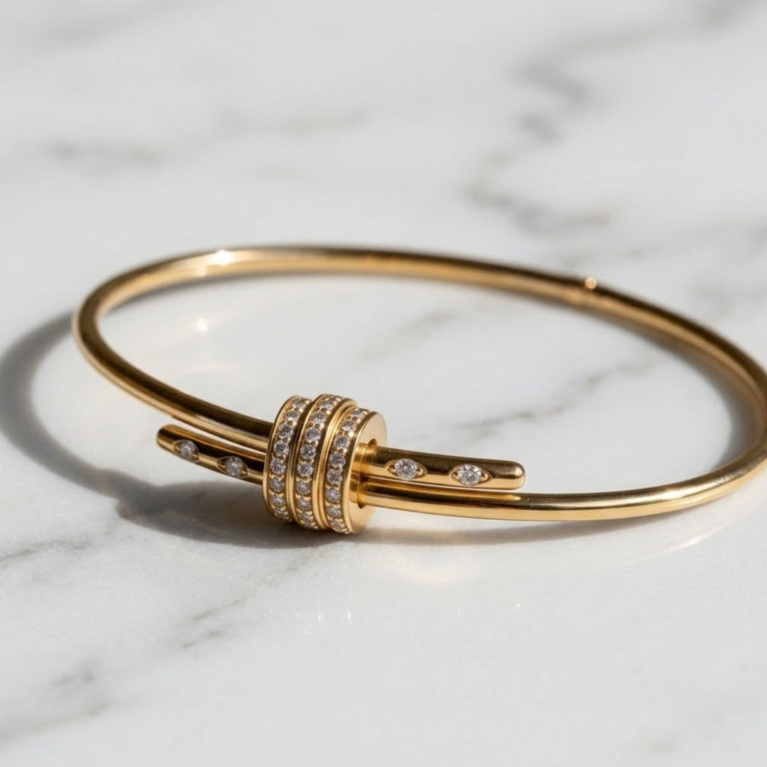 14K Solid Gold Bangle Bracelet for Women, Round Cut Diamond Bracelet Bangle, Gold Latch Bracelet, Diamond Bangle Bracelet, Gift For Her
