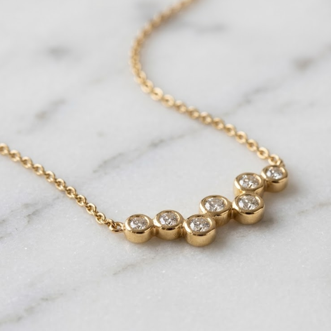 Natural Diamond Bubble Necklace, 14k White Gold Bezel Set Diamond Cluster Necklace