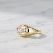 Emerald Cut Lab Grown Diamond Signet Ring, 14K Gold Bezel Set Dainty Engagement Ring, Minimalist Stackable Promise Ring, Birthday