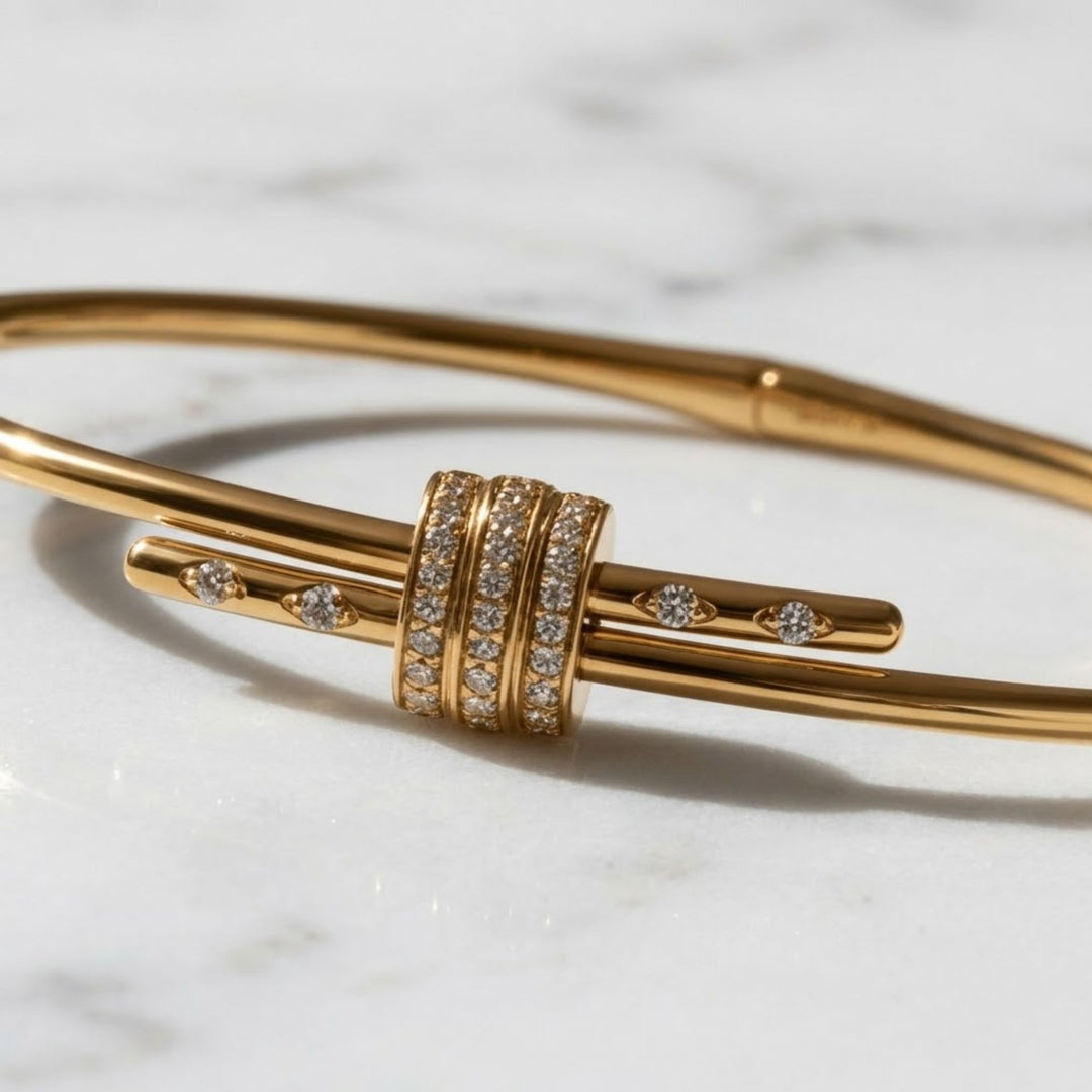 14K Solid Gold Bangle Bracelet for Women, Round Cut Diamond Bracelet Bangle, Gold Latch Bracelet, Diamond Bangle Bracelet, Gift For Her