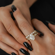Oval Diamond Ring 2.00 ct with Side Marquise & Round Stones, Prong Set, 14K Gold, Engagement Floral Leaf Motif, SGL Certified