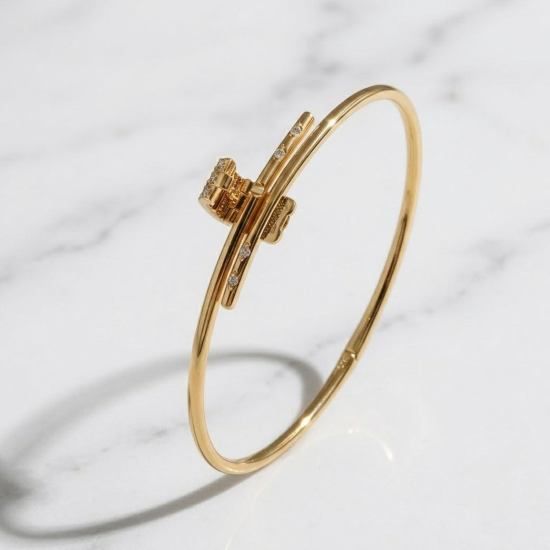 14K Solid Gold Bangle Bracelet for Women, Round Cut Diamond Bracelet Bangle, Gold Latch Bracelet, Diamond Bangle Bracelet, Gift For Her