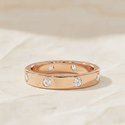 14k Gold Round Diamond Full Eternity Flush Setting Diamond Wedding Ring, Round Diamond Stacking Ring, Statement Diamond Ring For Women