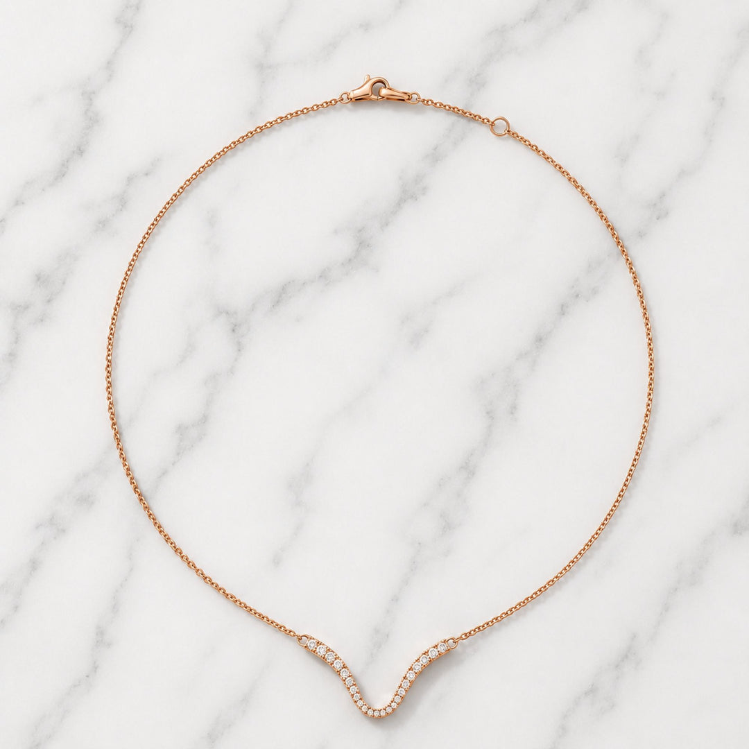 18K Solid Gold & Natural Round Cut Diamond Clara Curved Pendant Necklace
