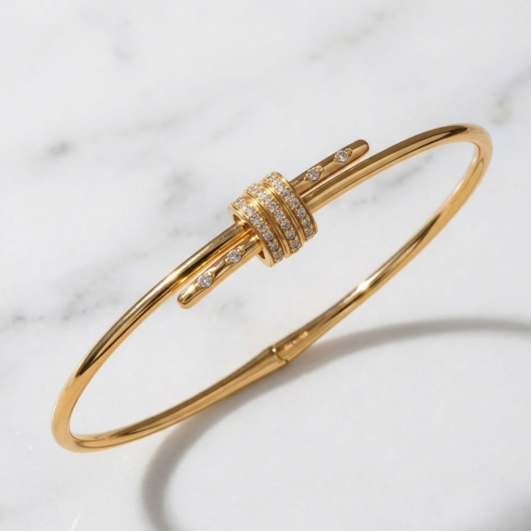 14K Solid Gold Bangle Bracelet for Women, Round Cut Diamond Bracelet Bangle, Gold Latch Bracelet, Diamond Bangle Bracelet, Gift For Her