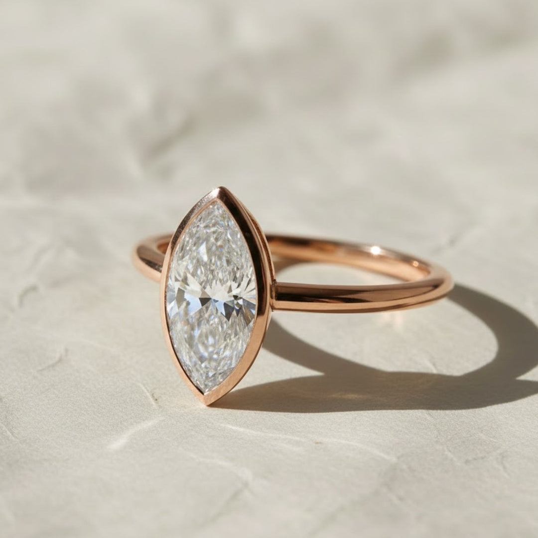 Marquise Cut IGI Certified Lab Grown Solitaire Bezel Set Diamond Ring for Her | Anniversary Gift for Wife | Birthday Gift for Girlfriend
