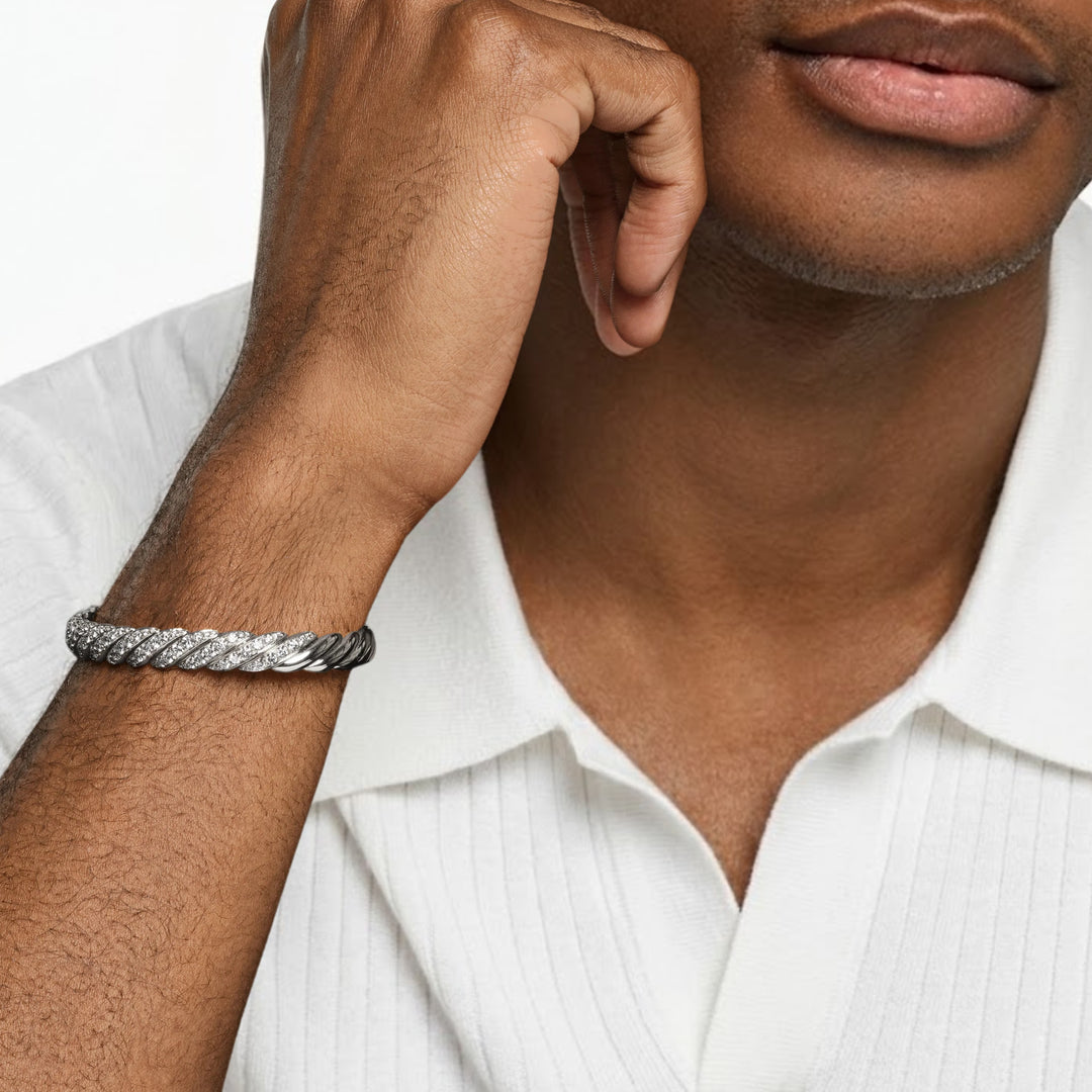 14K Gold Diamond Bangle, Genuine Lab Grown Diamond Bracelet, Open Cuff Diamond Bracelet, Open Cuff Bangle, Gift For Him