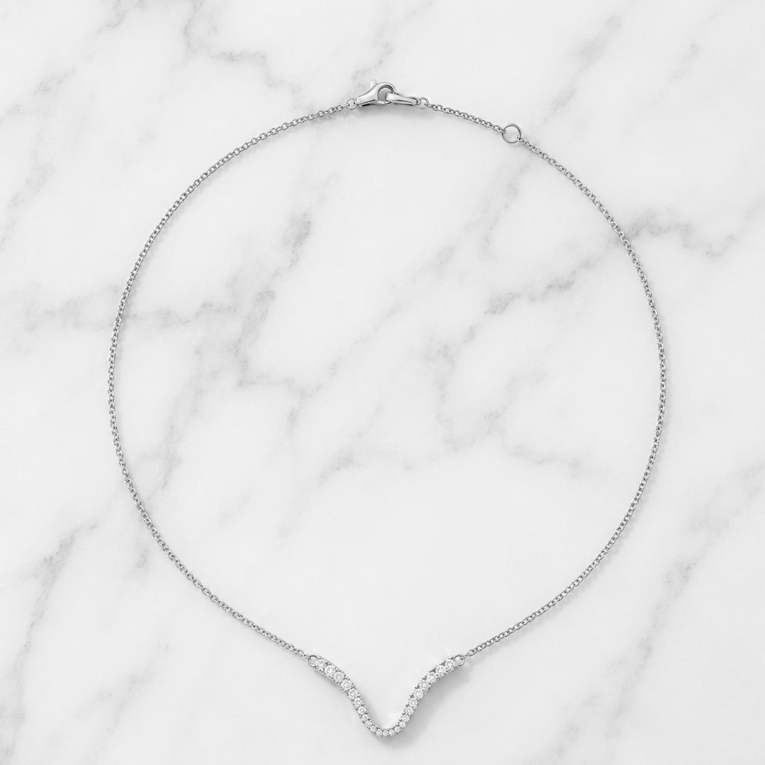 18K Solid Gold & Natural Round Cut Diamond Clara Curved Pendant Necklace