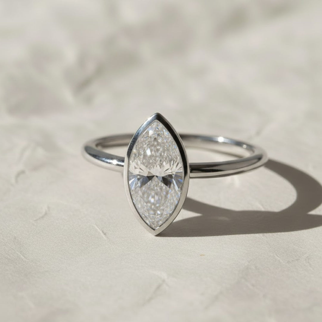 Marquise Cut IGI Certified Lab Grown Solitaire Bezel Set Diamond Ring for Her | Anniversary Gift for Wife | Birthday Gift for Girlfriend
