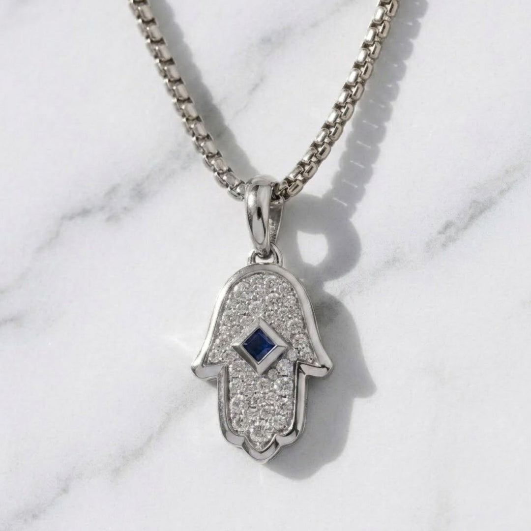 14K Gold Lab Grown Diamond Hamsa Pendant • Pave Hand Charm • Protective Amulet Necklace Charm