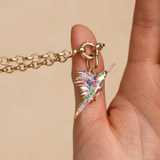 14k Gold Hummingbird Necklace, Diamond Pave Bird Pendant, Dainty Nature-Inspired Fine Jewelry Gift for Her