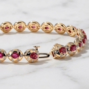 Natural Oval Cut Ruby & Diamond Gold Bracelet, 18K Gold