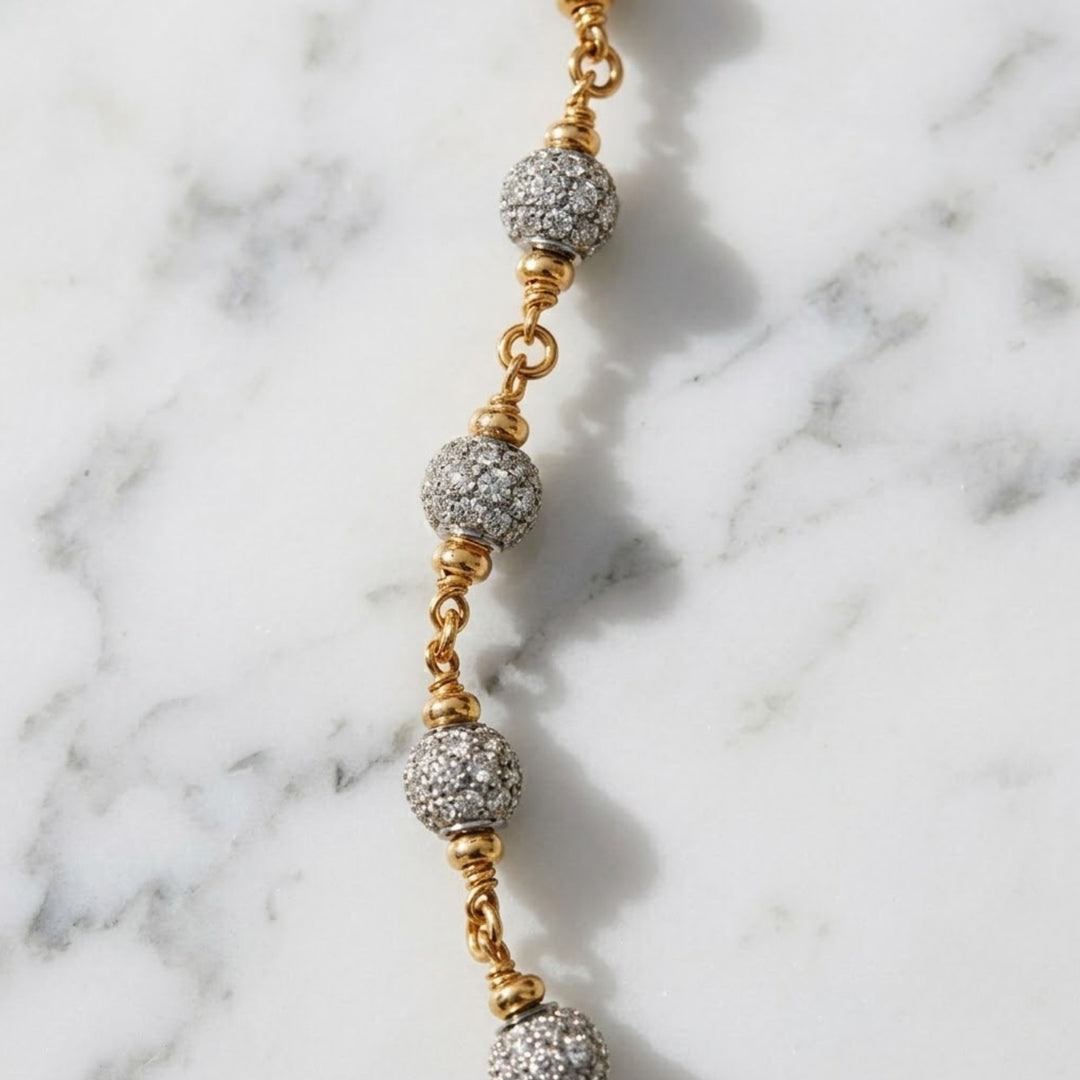 Gold Beaded Bracelet with Pave Lab Grown Diamonds, 14K Gold Jewelry for Men, Gift for Him, Luxury Gold Ball Jewelry, Elegant Gift Idea