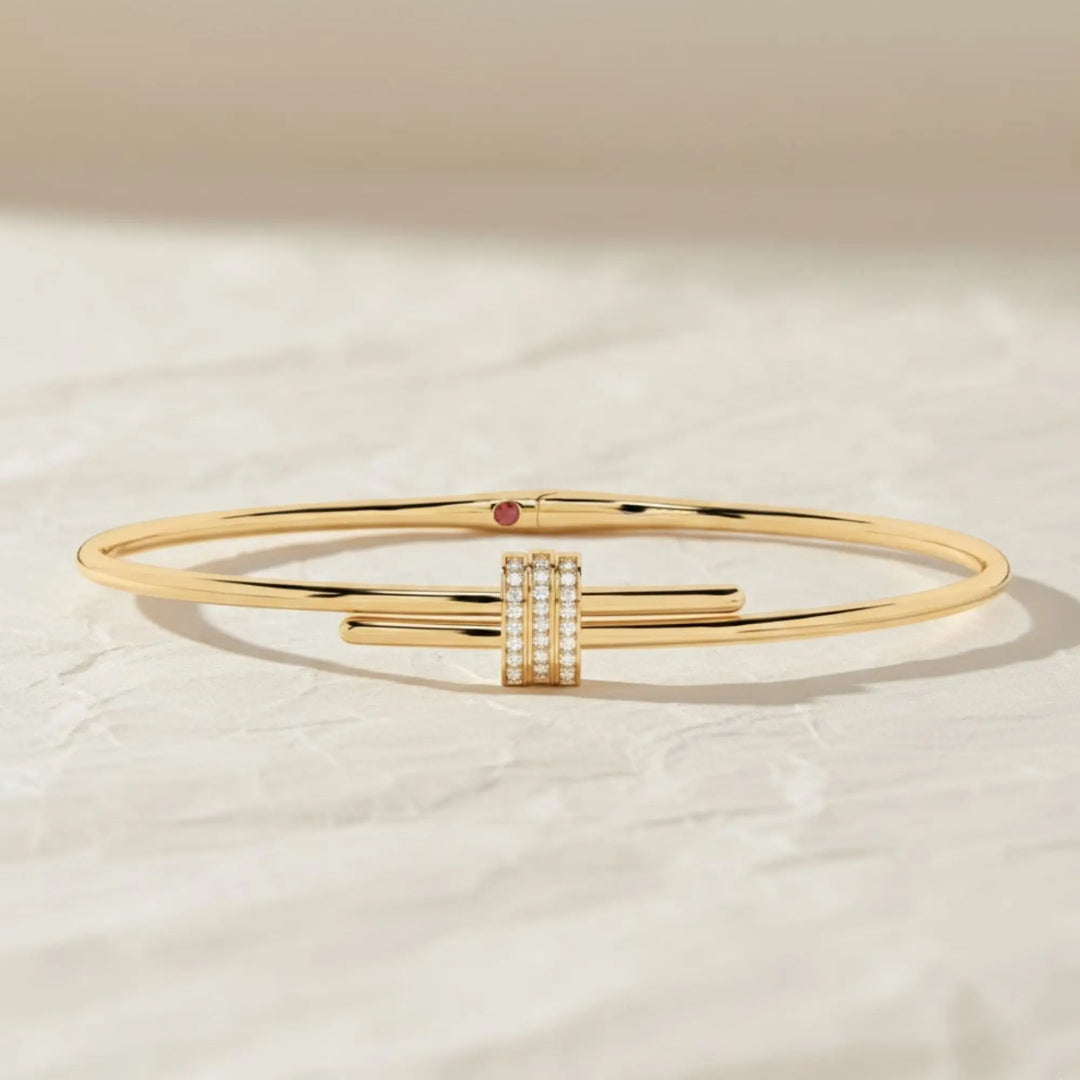 Diamond and Ruby Bracelet, 14K Solid Gold Pavé Open Cuff, Sustainable Luxury Jewelry, Gift for Her, Modern Designer Bangle Jwalin Jewels