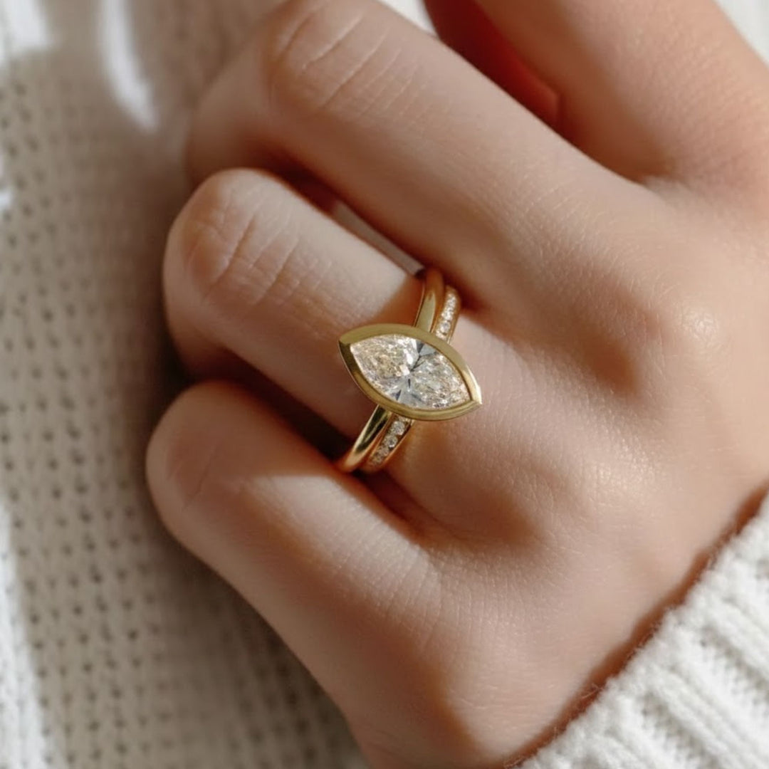 Marquise Cut IGI Certified Lab Grown Solitaire Bezel Set Diamond Ring for Her | Anniversary Gift for Wife | Birthday Gift for Girlfriend