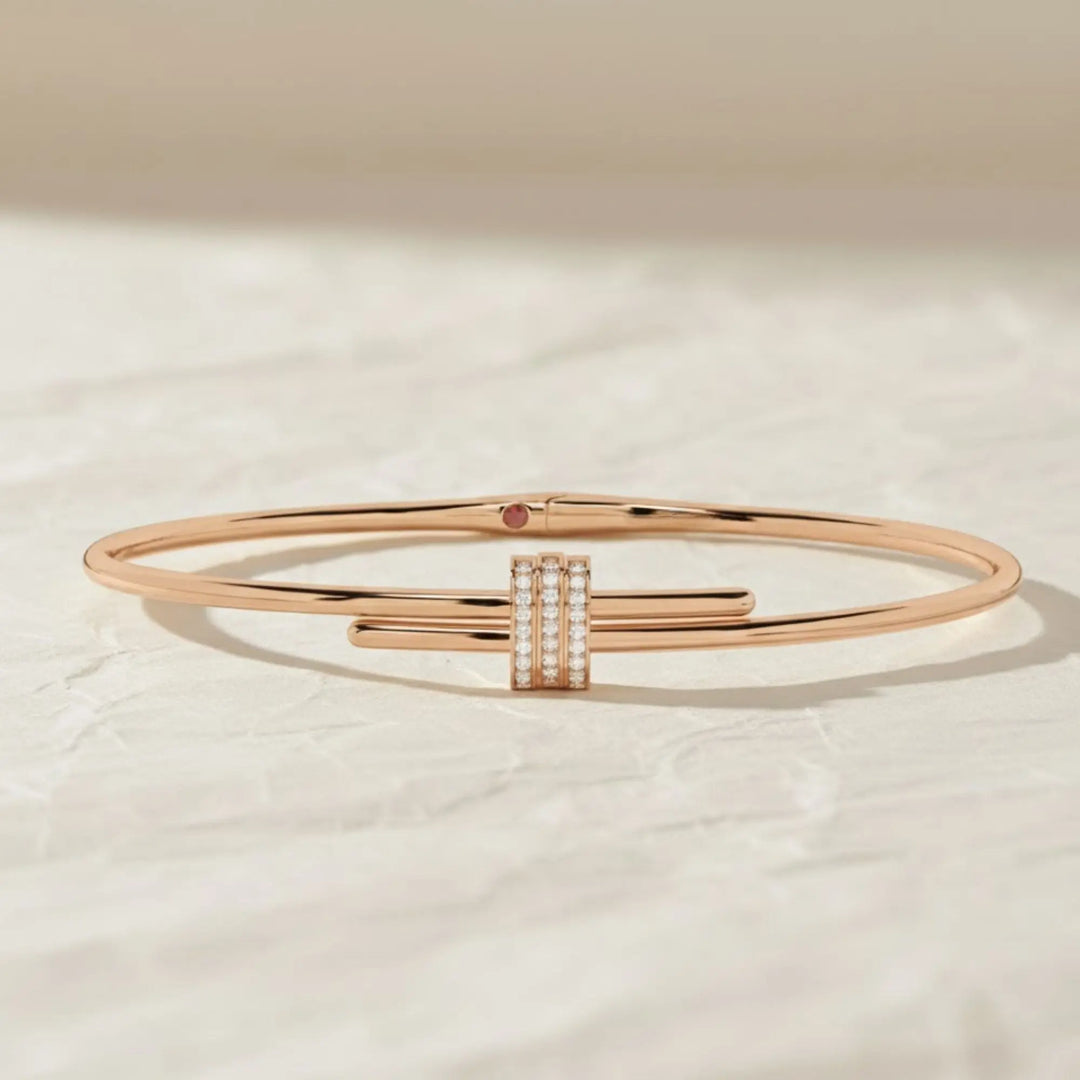 Diamond and Ruby Bracelet, 14K Solid Gold Pavé Open Cuff, Sustainable Luxury Jewelry, Gift for Her, Modern Designer Bangle Jwalin Jewels